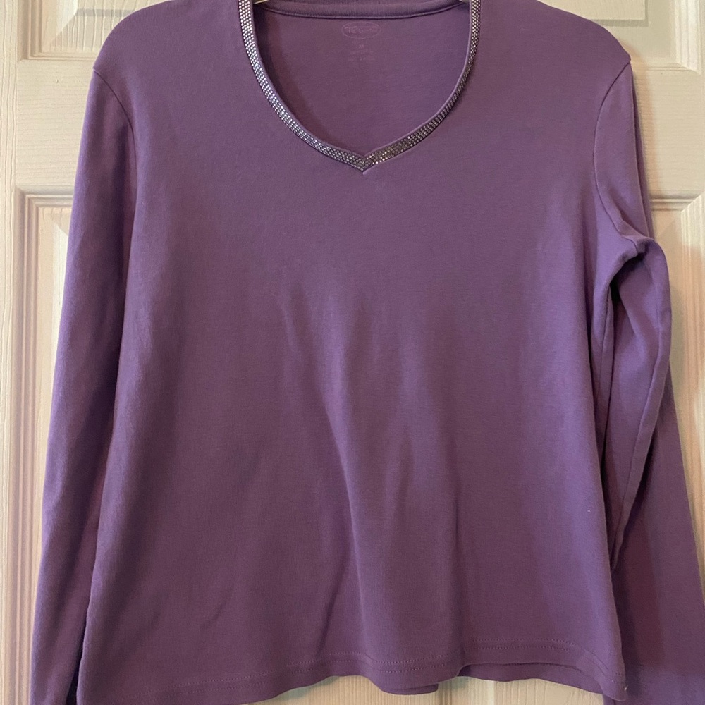 Talbots Purple Long Sleeve V-Neck Tee